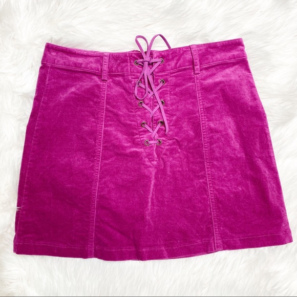 Forever 21 Dresses & Skirts - Forever 21 Fuchsia Faux Suede Lace Up Mini Skirt
